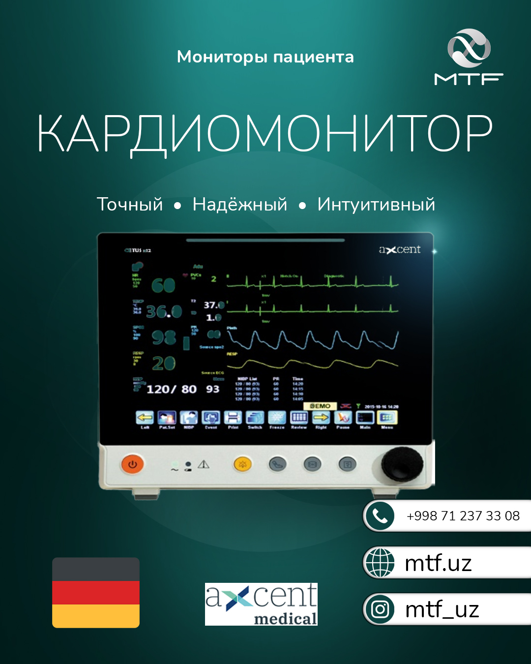 Kardiomonitor / bemor uchun prikrovat monitoring tizimi